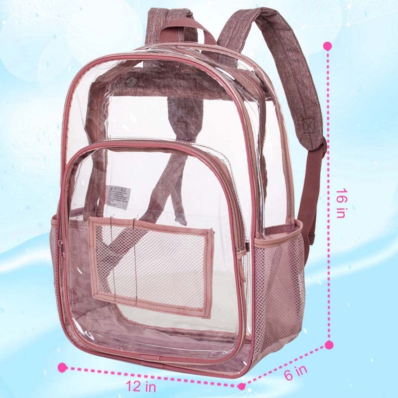 gxtvo Clear Backpack, Heavy Duty Transparent Bookbag, See Through Backpacks for Women Men - Pink - Image 5